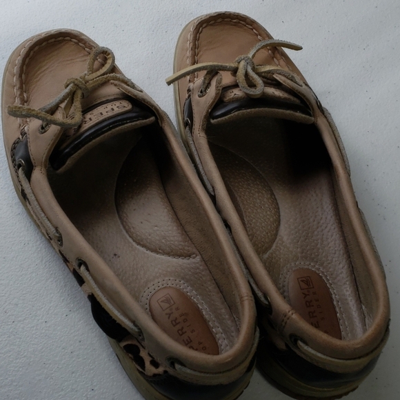 Sperry leopard print leather topsiders tan brown - Picture 3 of 7